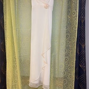 Off White flowy Straight Gown with Sheer Shawl